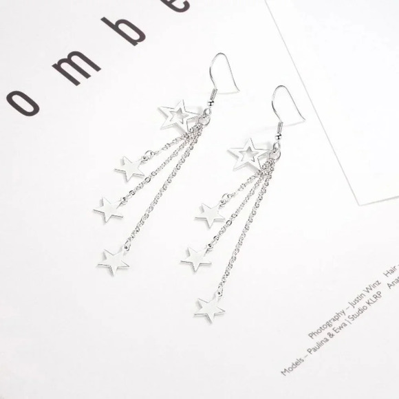 925 Sterling Silver Star Dangle Drop Earrings Celestial Star Boho Earrings - Picture 3 of 4